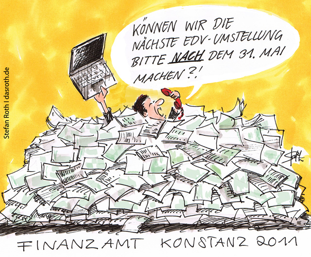 Cartoon-Karikatur Finanzamt Konstanz EDV-Umstellung