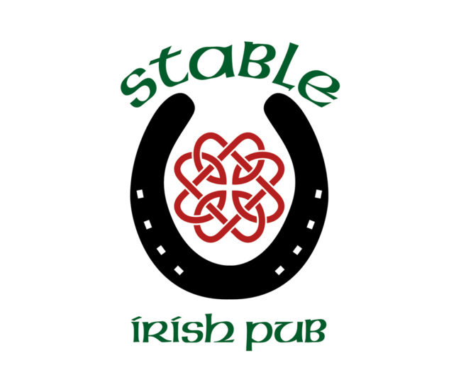 Cartoon-Karikatur-Comic---Ein Hufeisen-Logo für den Irish Pub Stable.