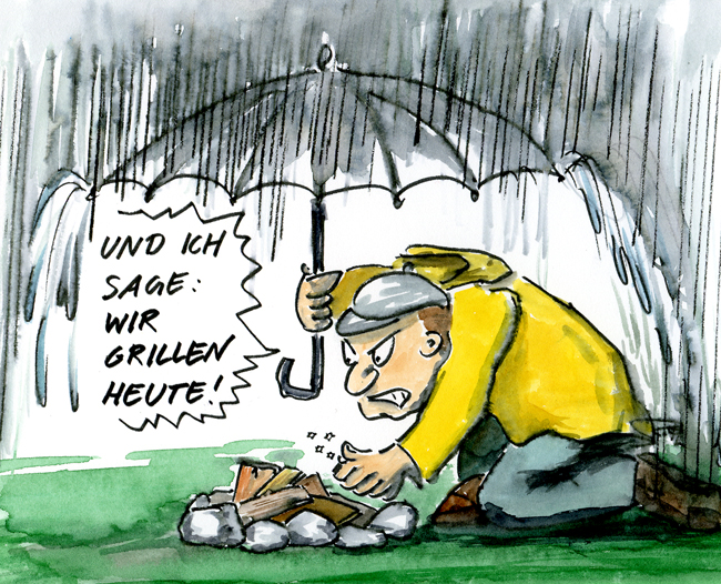 Cartoon/Karikatur: Grillen bei Regen