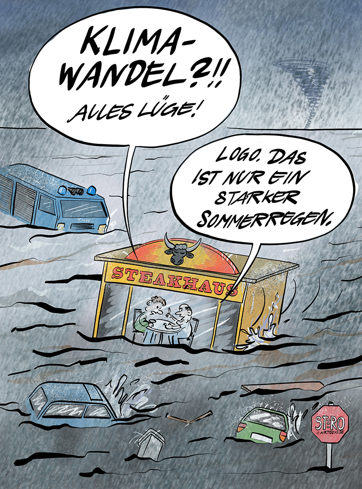 Cartoon Karikatur Überschwemmung