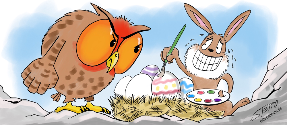 Cartoon: Hase malt Eier an