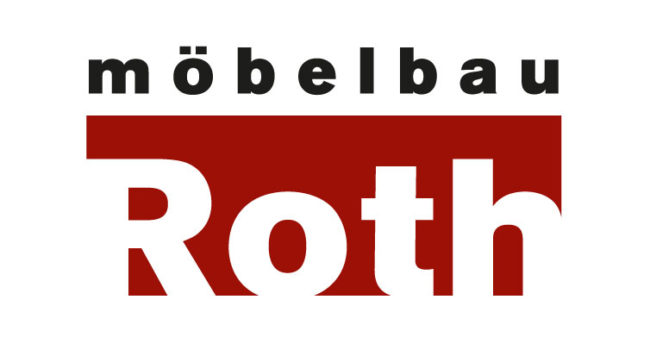 Cartoon-Karikatur-Comic---Ein rotes Logo von Möbelbau Roth.