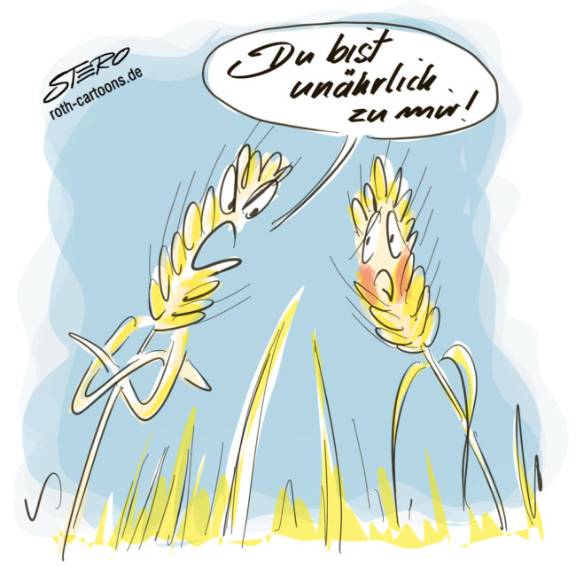 Cartoon-Karikatur-Comic---Ein Weizenhalm sagt zum anderen:" Du bist unährlich zu mir!"