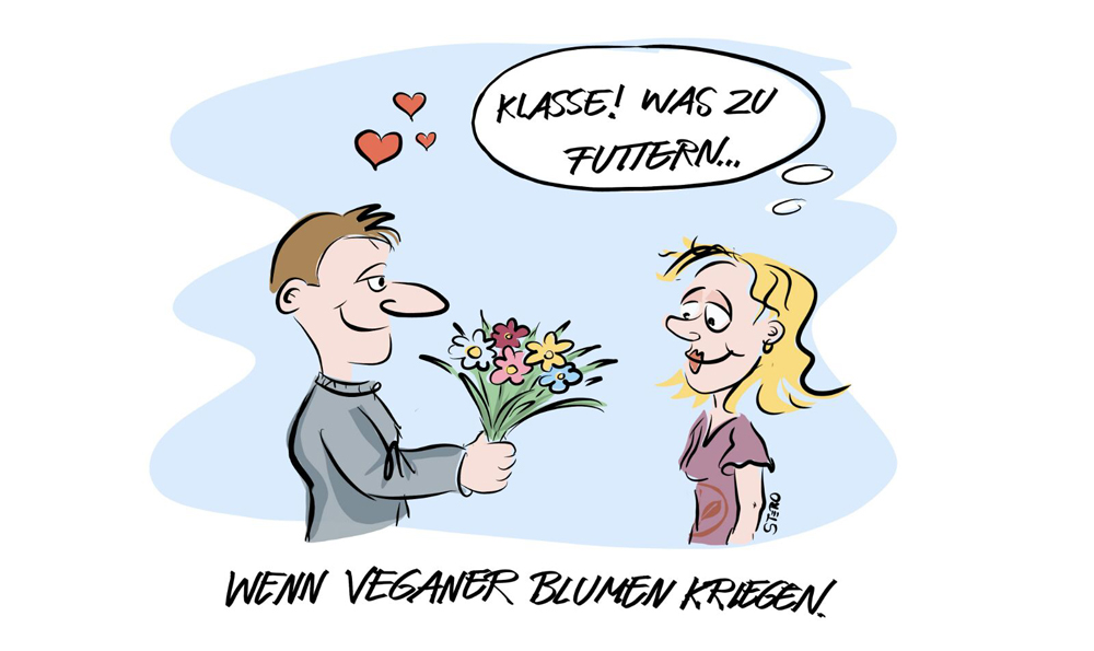 Cartoon-Karikatur-Comic Mann schenkt Frau BLumen