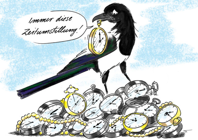 Elster jammert über die Zeitumstellung