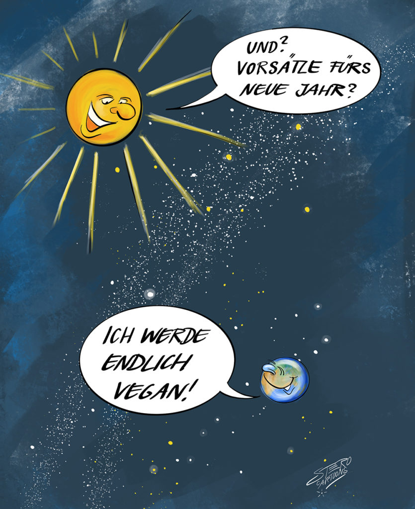 Cartoon-Karikatur: Planet Erde mit guten Vorsätzen
