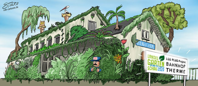 Ein zugewucherter zugewachsener Bahnhof