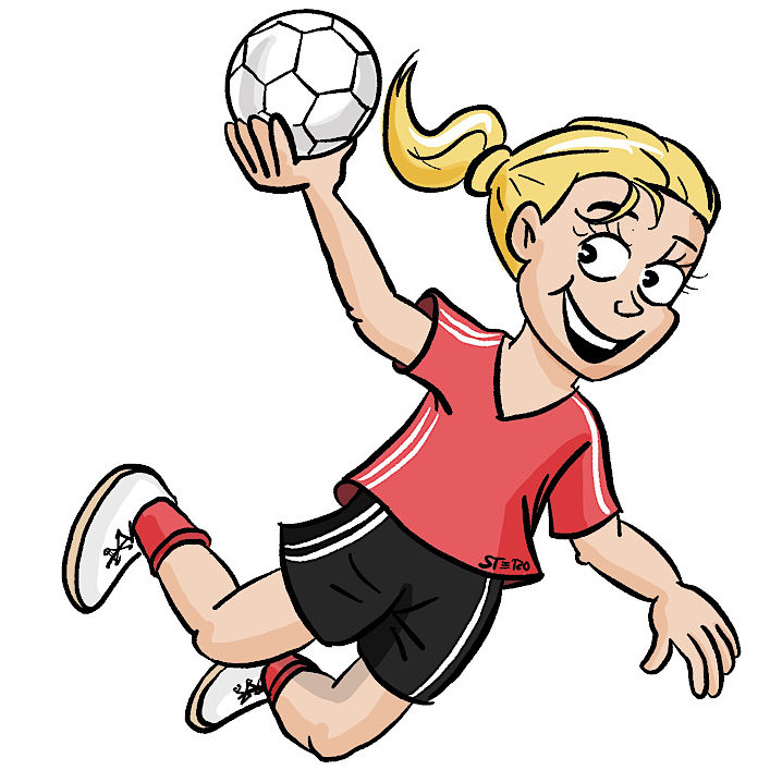Comic-grafik-mädchenhandball-logo-cartoon