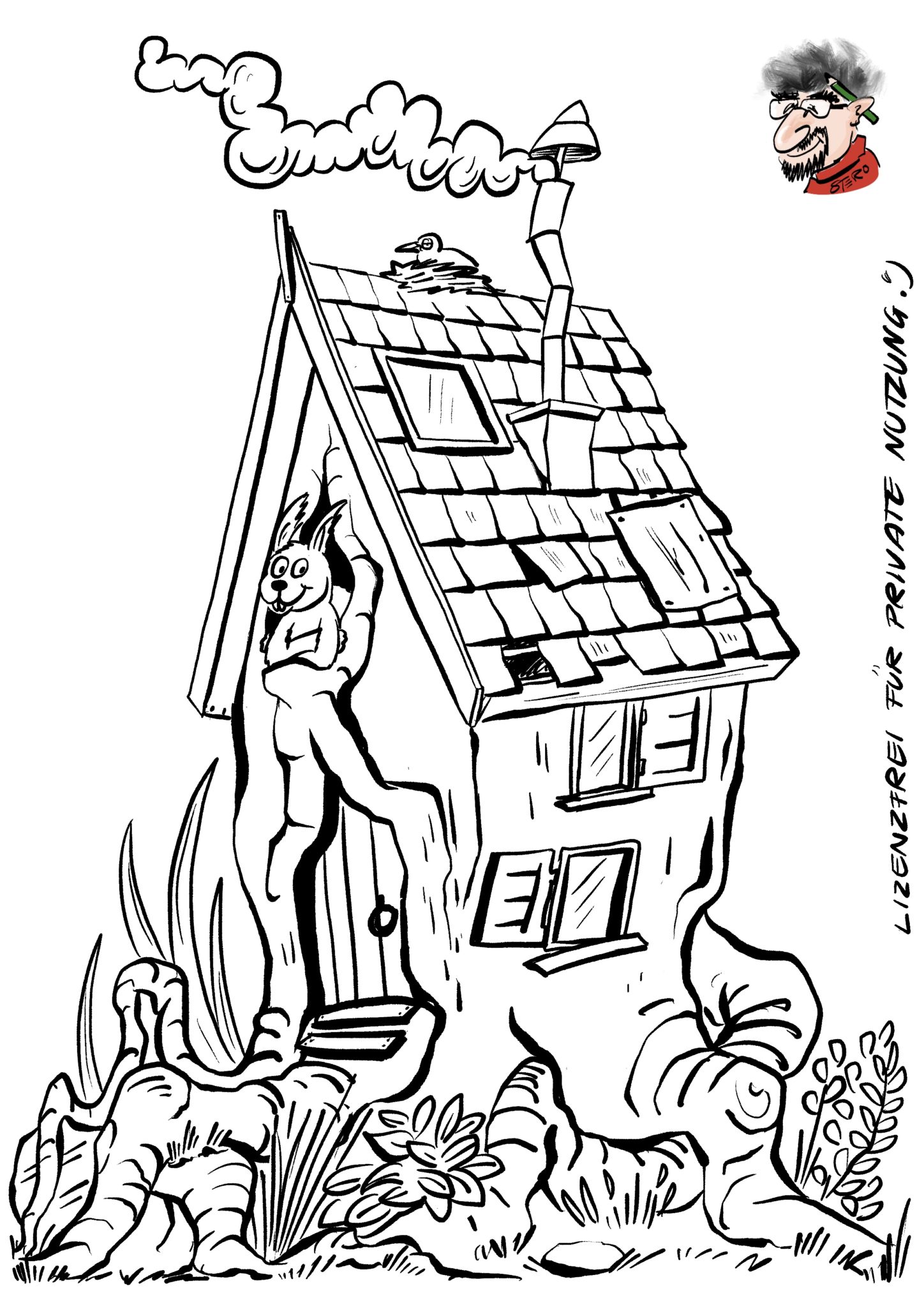 Ausmalbild Baumhaus - Cartoons, Comic, Karikaturen, Illustration