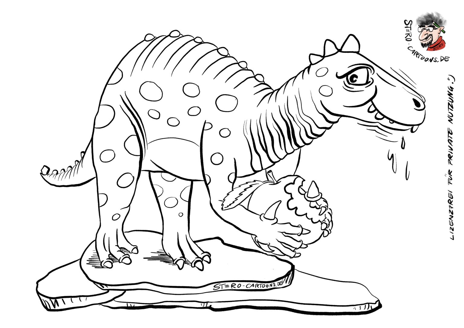 cartoonkarikaturausmalbild malvorlage dinosaurier  roth