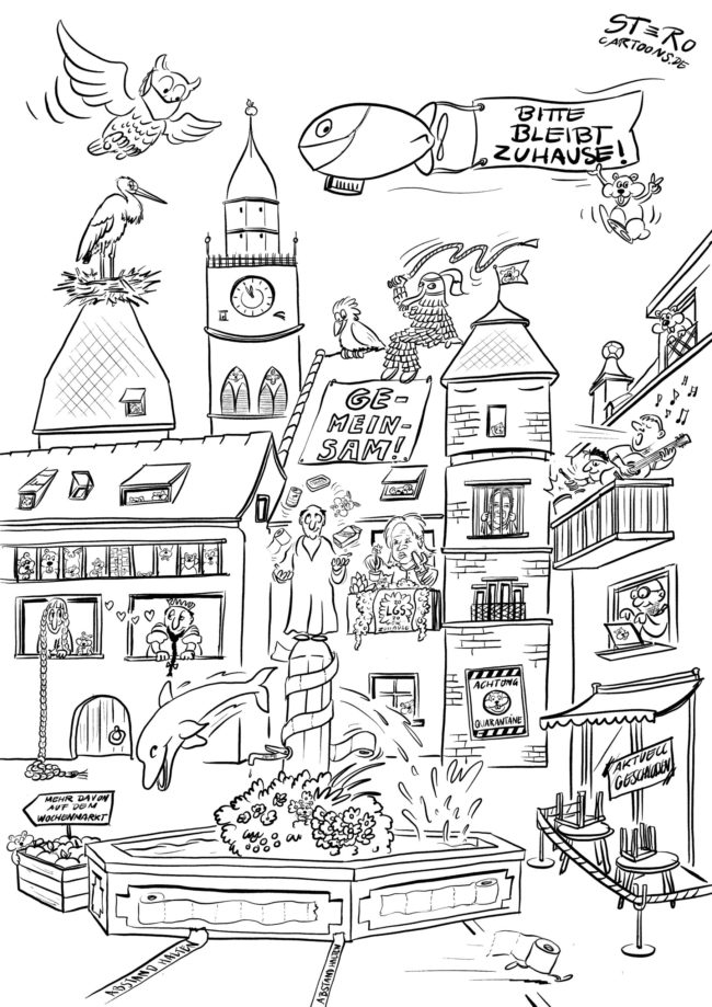 Malvorlage-wimmelbild-stadtmitte-brunnen