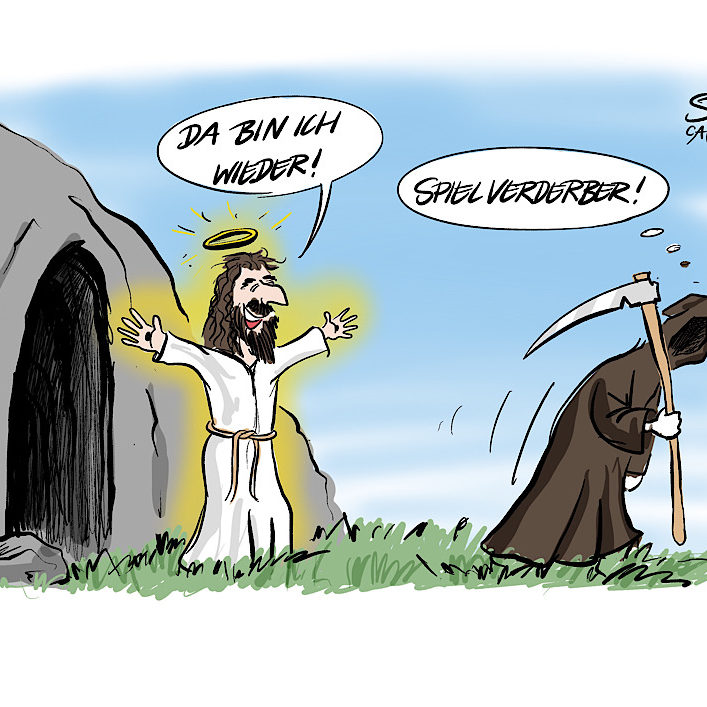 Comic cartoon Jesus bei der Auferstehung