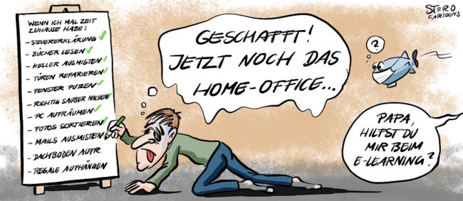 Comic-cartoon-home-office in der coronakrise