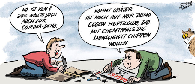 Comic-Cartoon-Verschwörungstheorien Corona Demo
