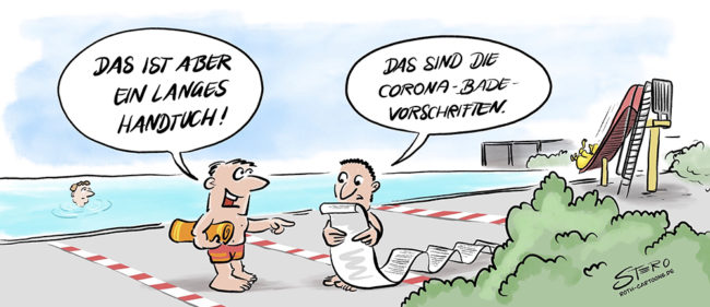 Cartoon-Comic_ Freibad in Coronazeiten