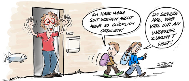 Cartoon Karikatur Comic Schulbeginn nach Corona Lockdown