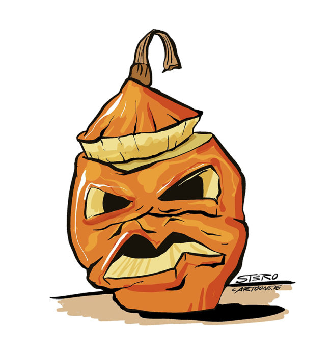 Zeichnung, Illustration, Cartoon, Comic, Clipart von einem alten Halloween-Kürbis/Drawing of an old Halloween pumpkin