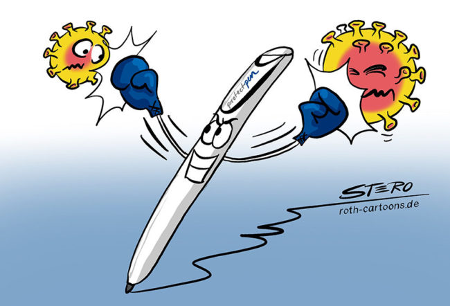 Cartoon: Protect Pen von messmer pen. Stift mit antiviraler Oberfläche.