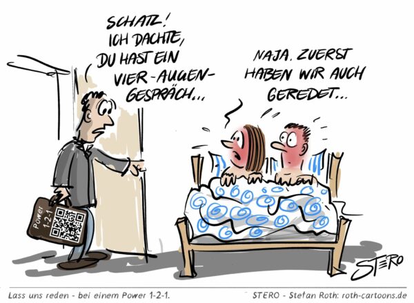 cartoonkarikaturCartoon zu Vieraugengespräch, persönlichem Gespräch