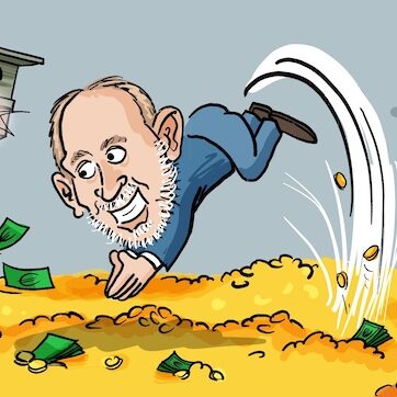 Bürgermeister springt in einen Berg aus Gold und Geld, das die Gemeinde mit Blitzern und Radarfallen einnimmt