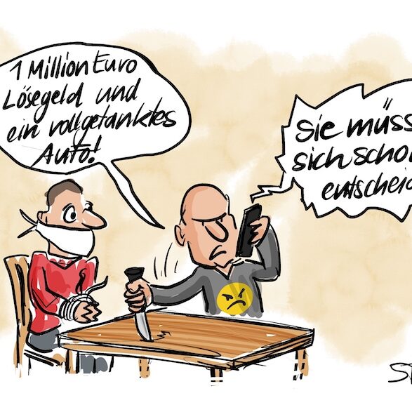 Entführer fordert eine Million Euro Lösegeld und ein vollgetanktes Auto – wegen der hohen Spritpreise soll er sich für eines entscheiden.