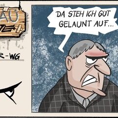 Comic Strip „Grauzone“: Ein grimmiger Rentner will gut gelaunt den Tag genießen – bis ihm auf der Straße andere Menschen begegnen.